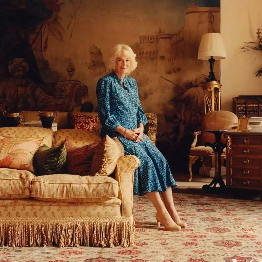 Queen Camilla Sitting On Sofa