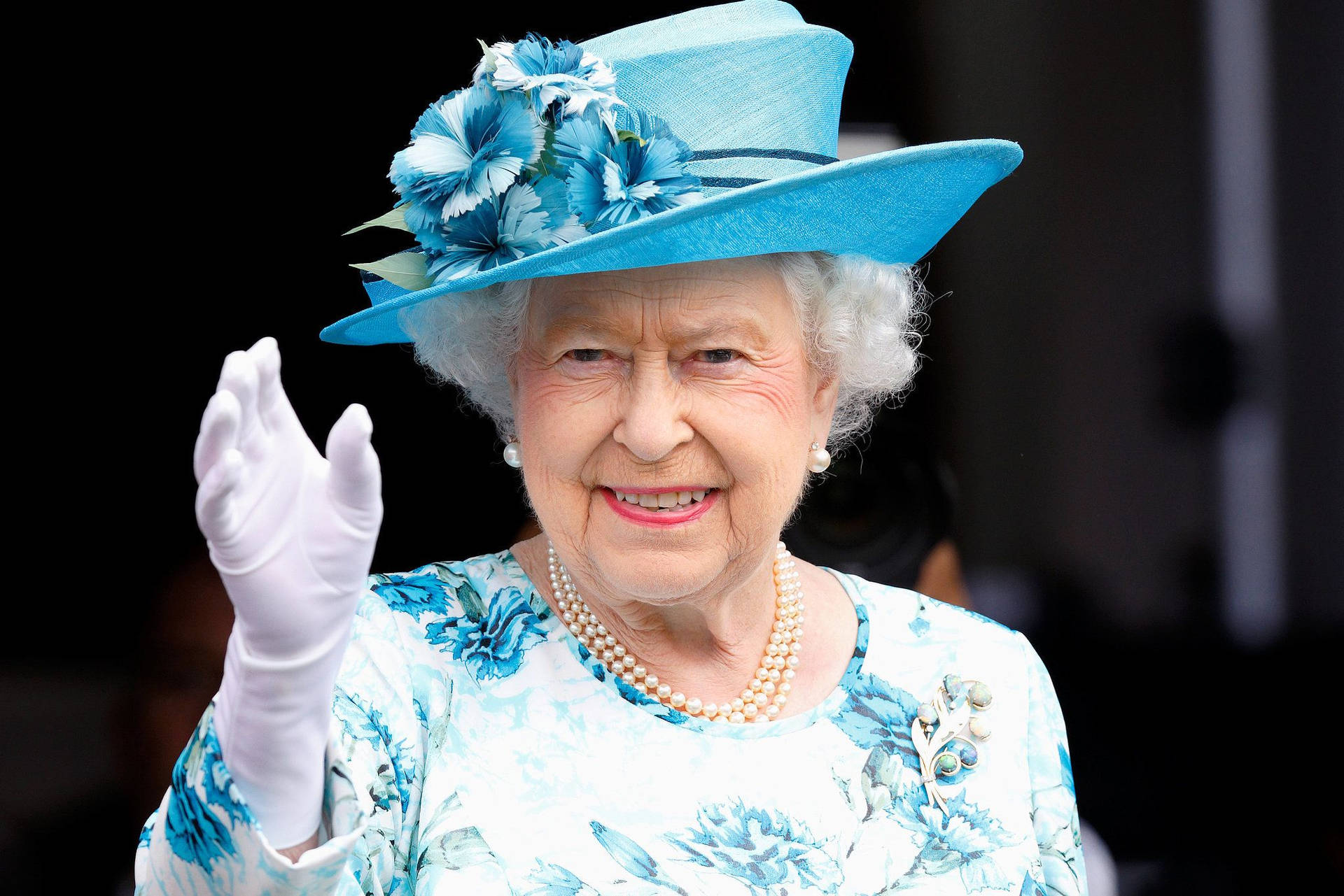 Queen Elizabeth Blue Floral Dress Background