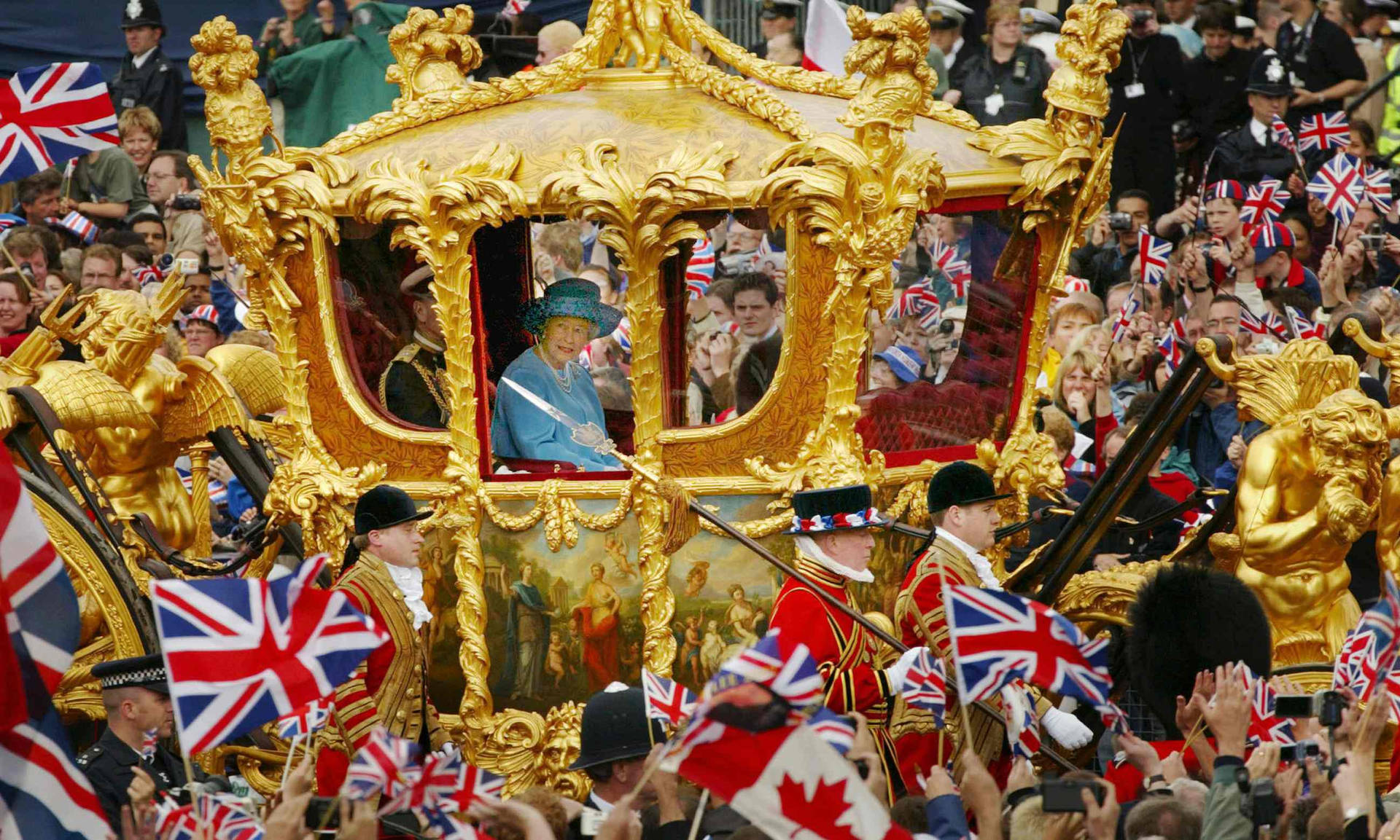 Queen Elizabeth In Gold Coach Carriage Background