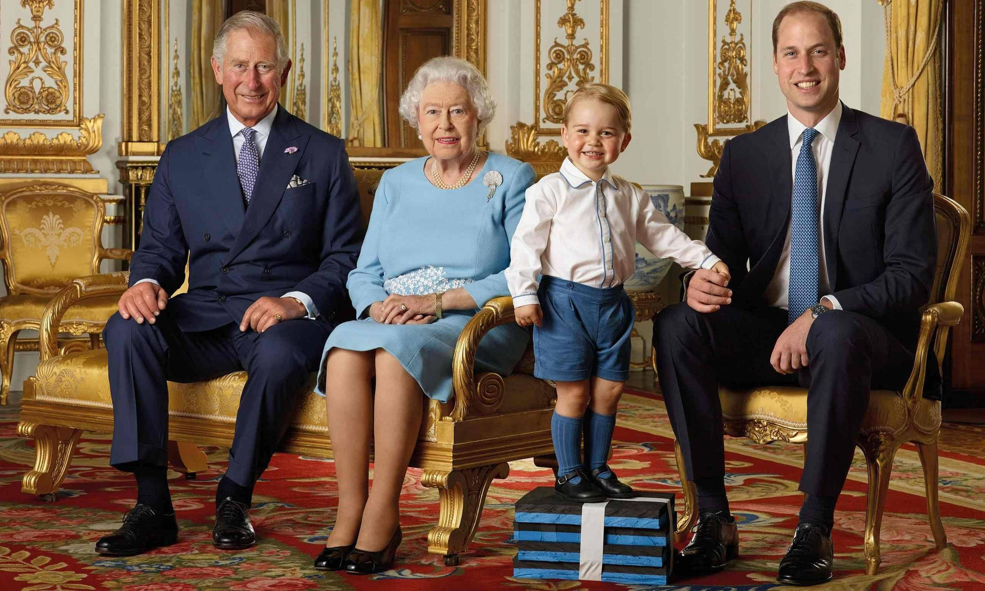 Queen Elizabeth With Three Generation Princes Background