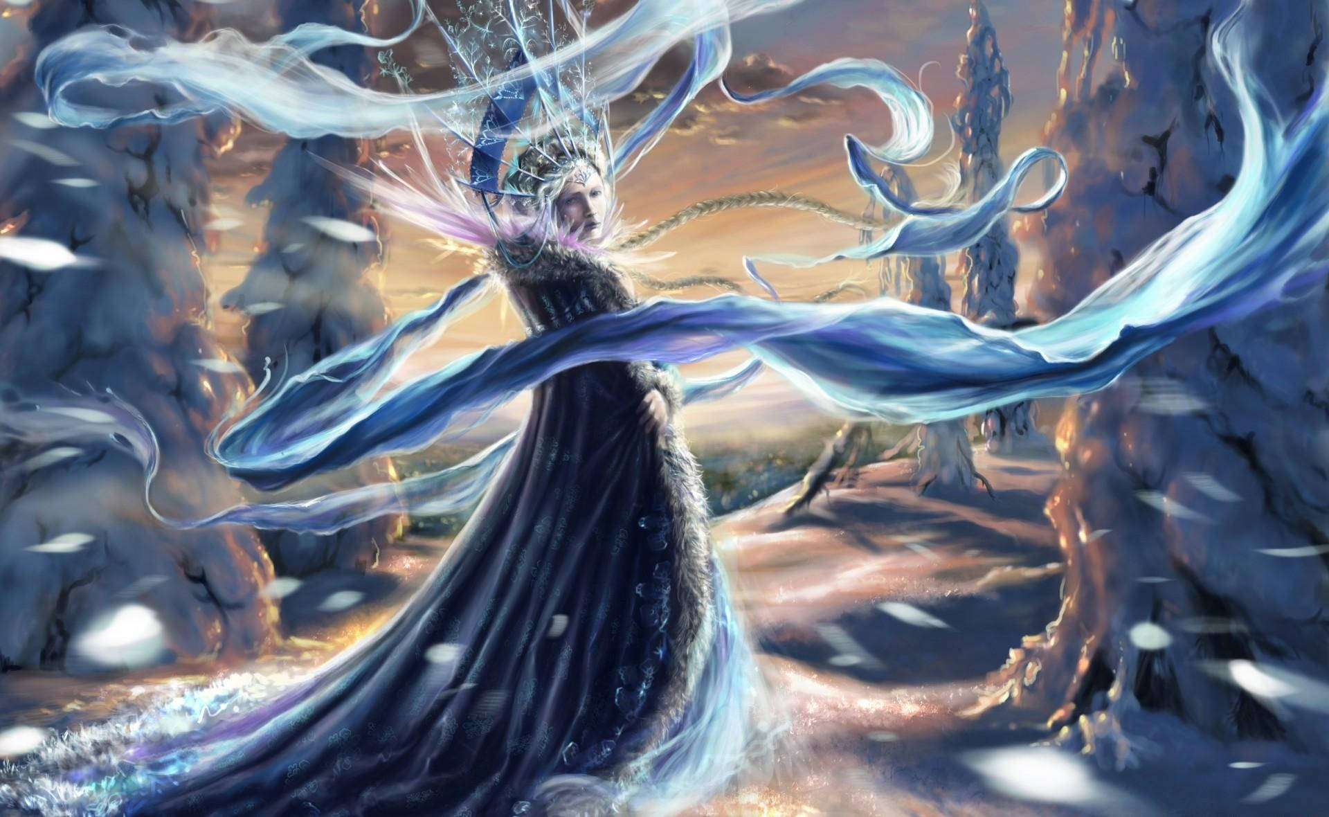 Queen In The Winter Cold Forest Background