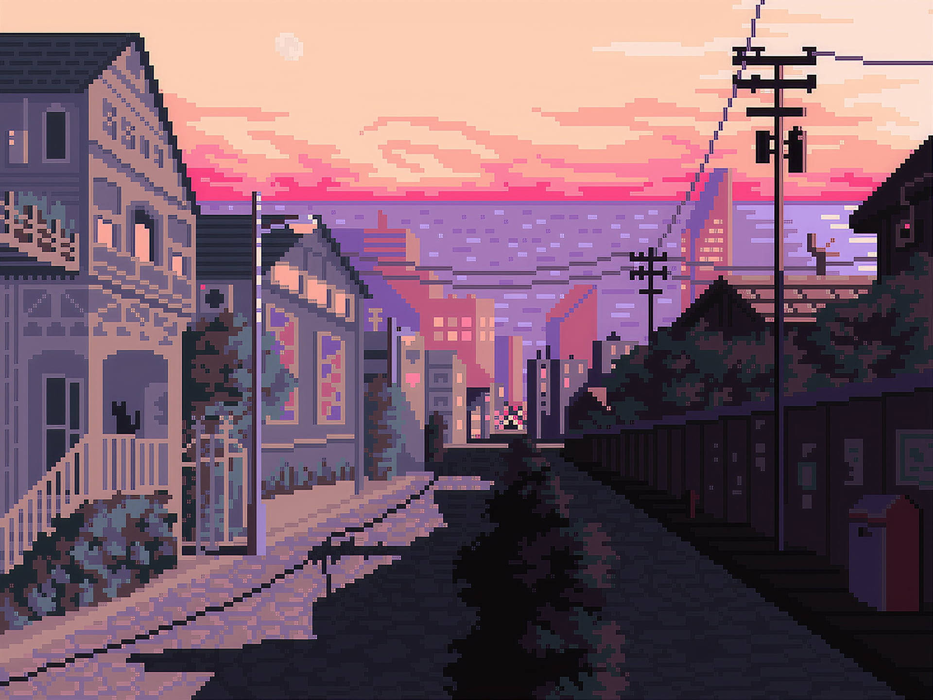 Quiet Town In Aesthetic Pixel Art