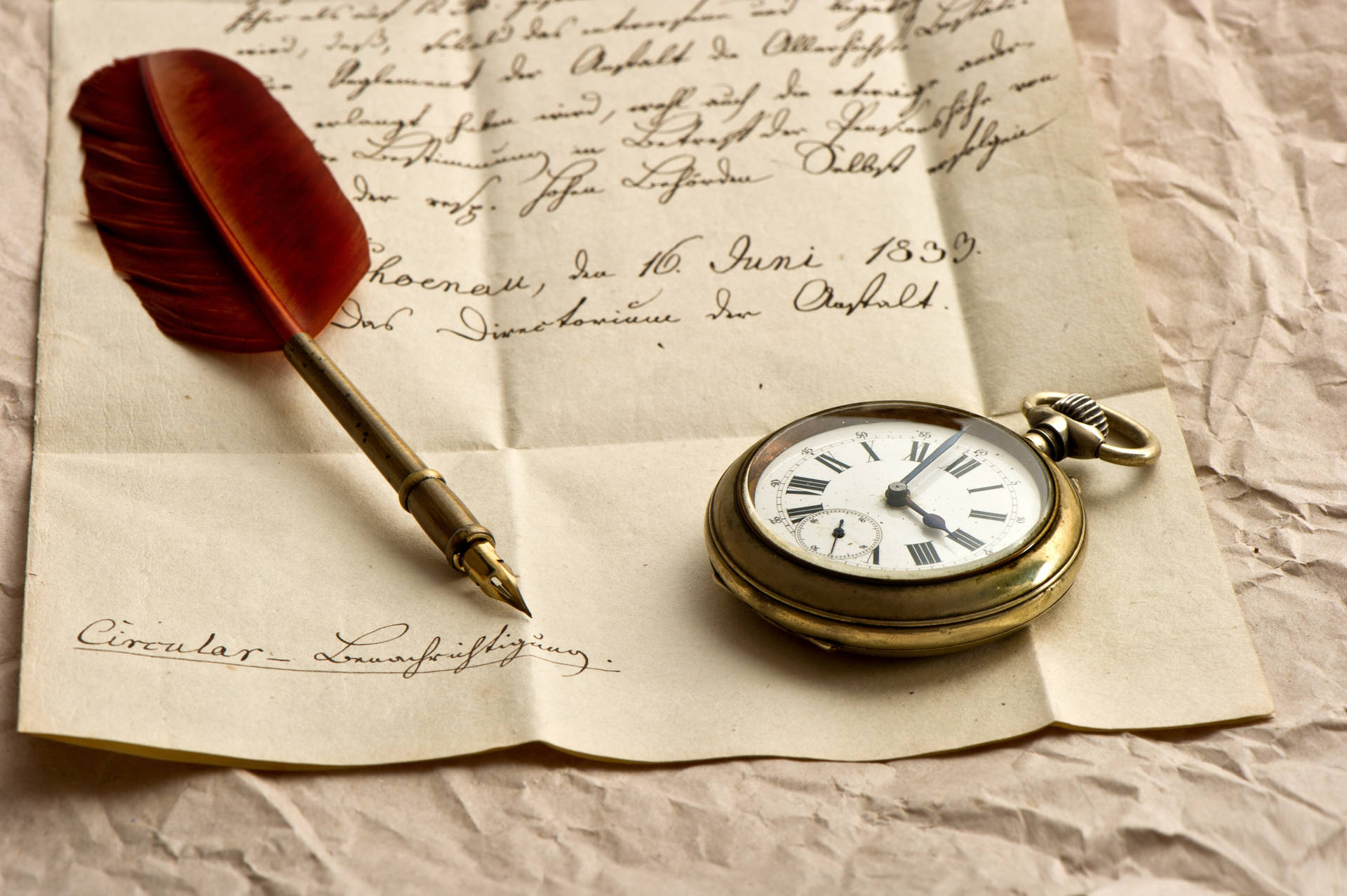 Quill Pen Letter And Watch Background