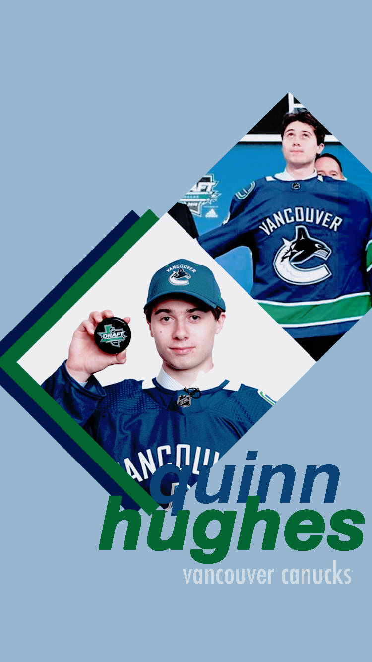 Quinn Hughes Holding Team Hockey Puck In Square Design Background