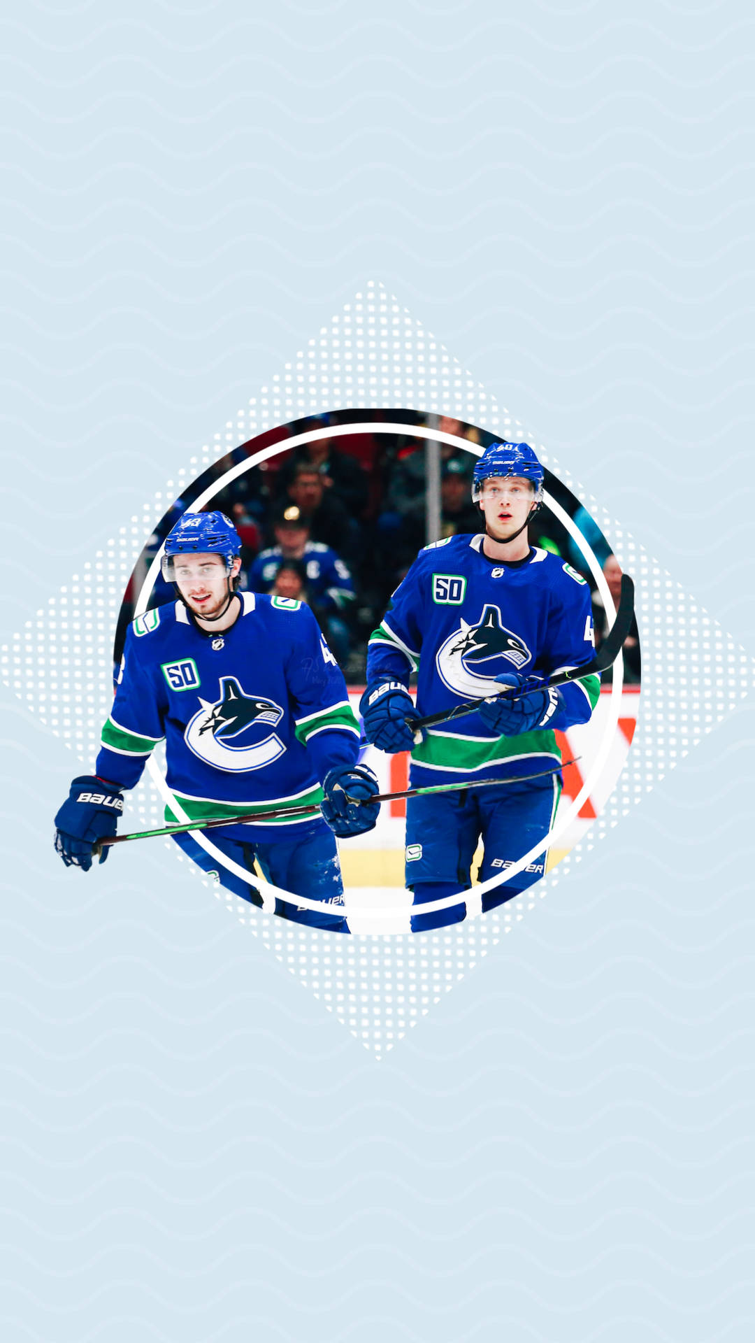 Quinn Hughes With Elias Pettersson Holding Hockey Stick Background