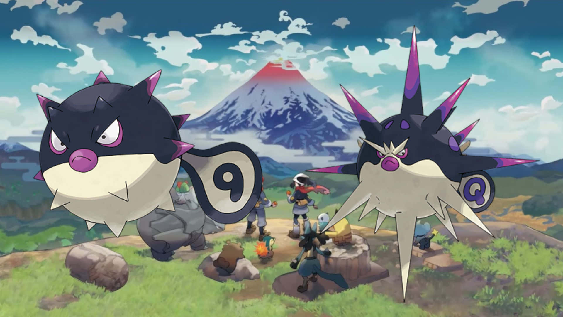 Qwilfish And Overqwil From Pokemon Legends Arceus Background