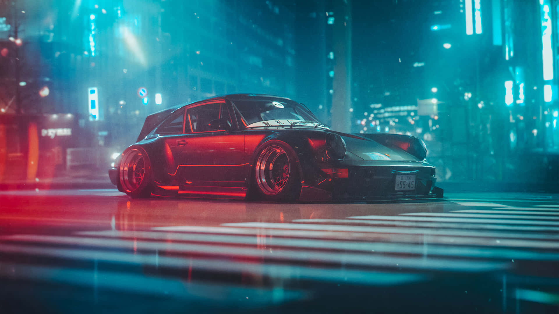 R W B Porsche Night Cityscape Background