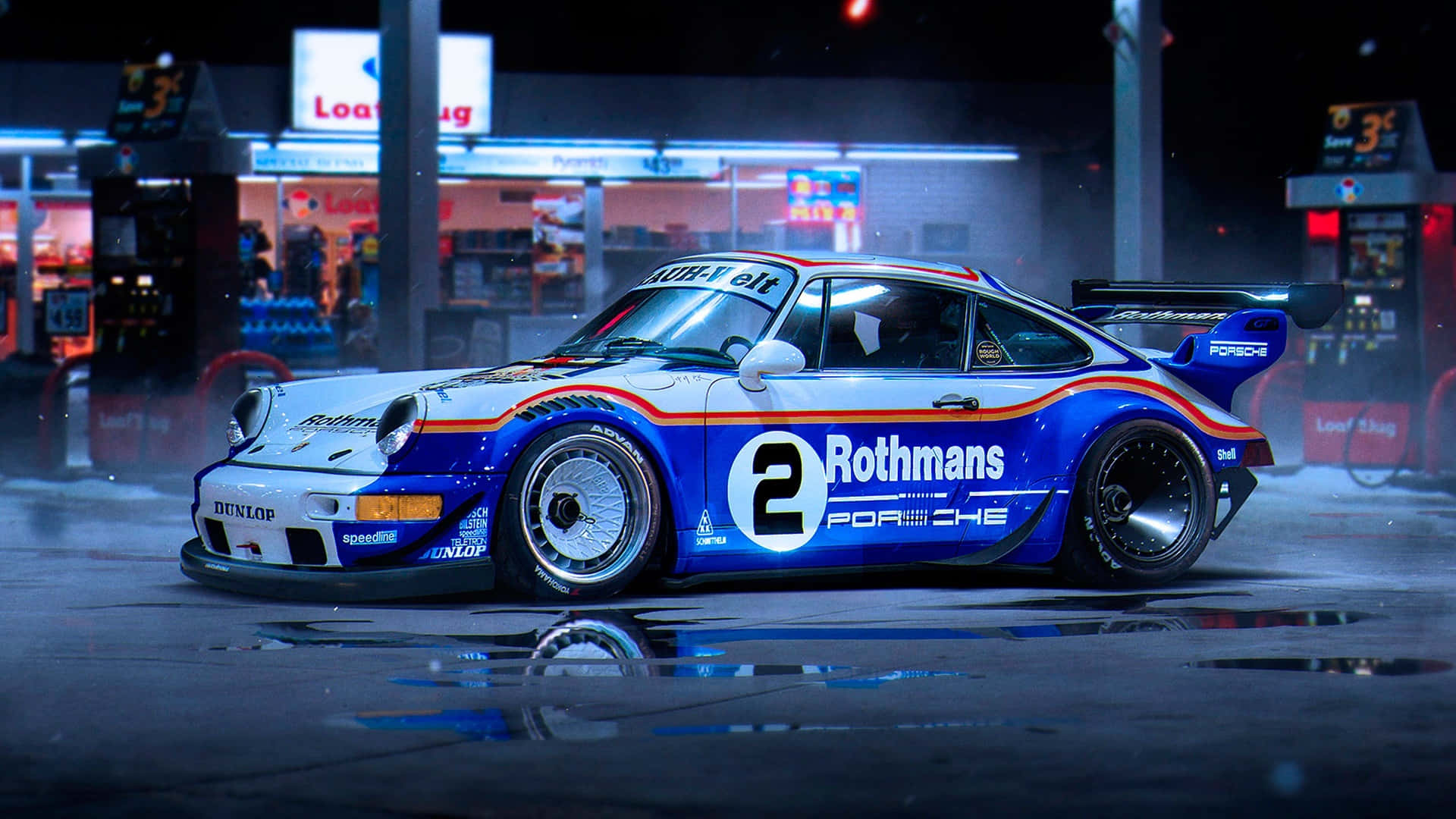 R W B Porsche Rothmans Racing Livery Night Scene Background