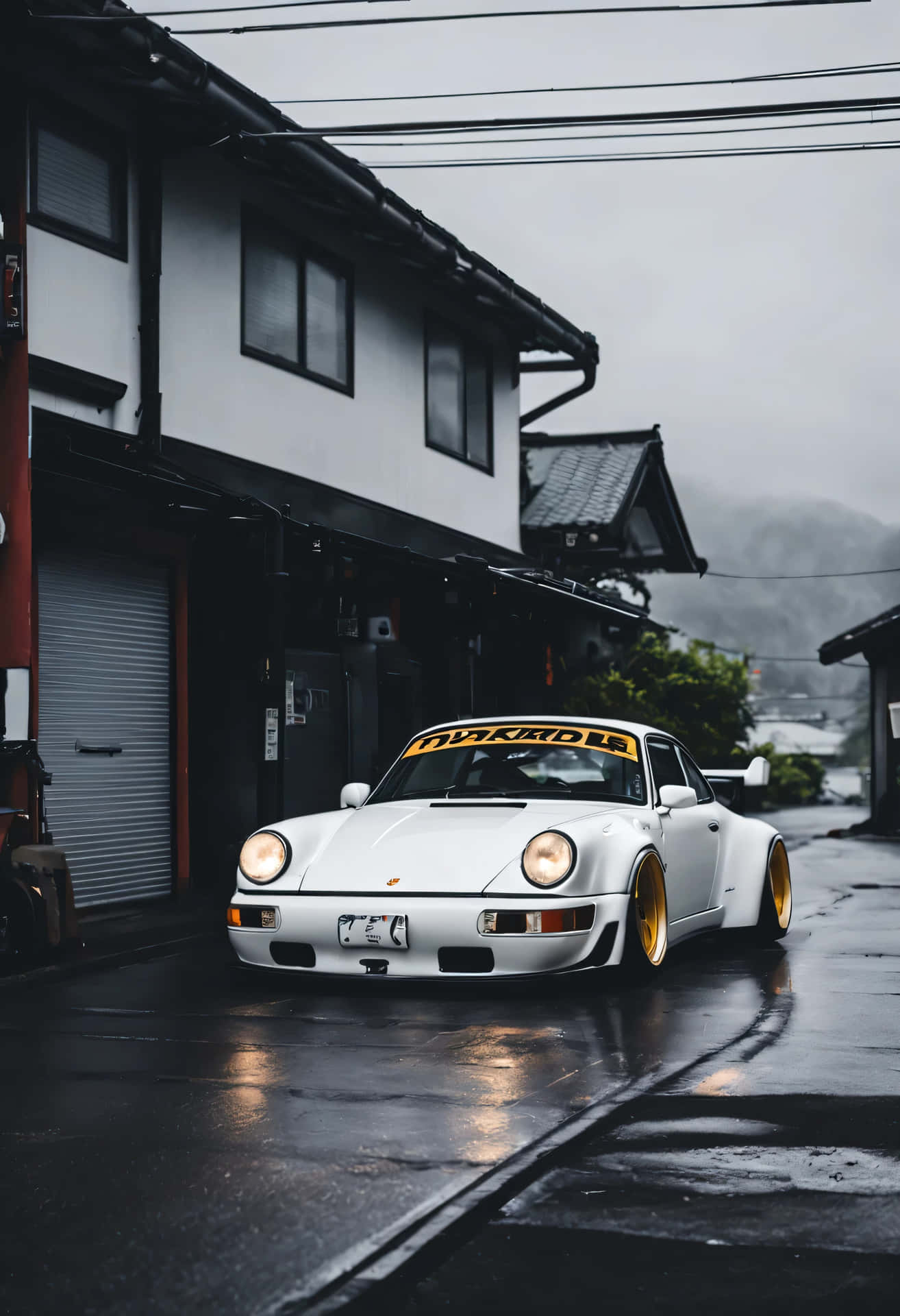 R W B Porschein Rainy Japanese Street Background