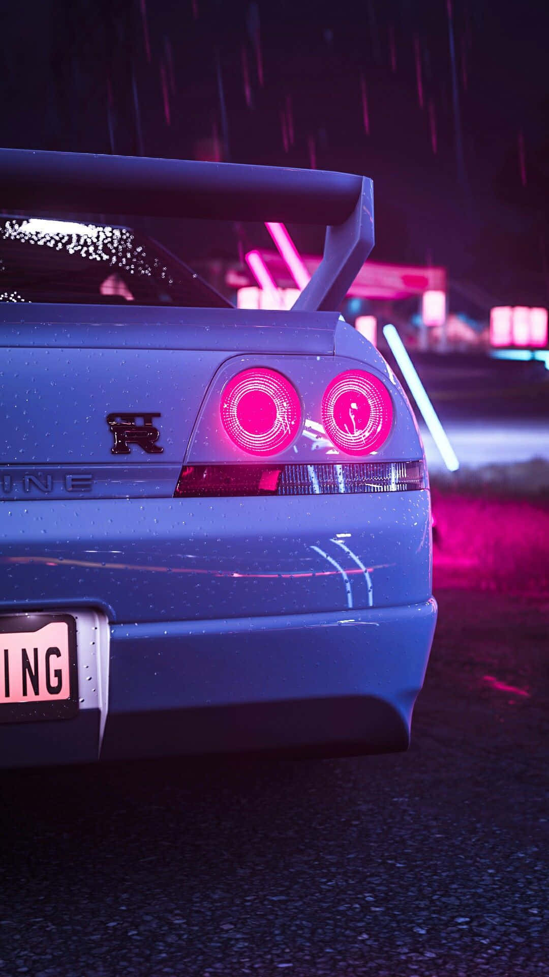 R33 Gtr Neon Pink Rear Lights Background