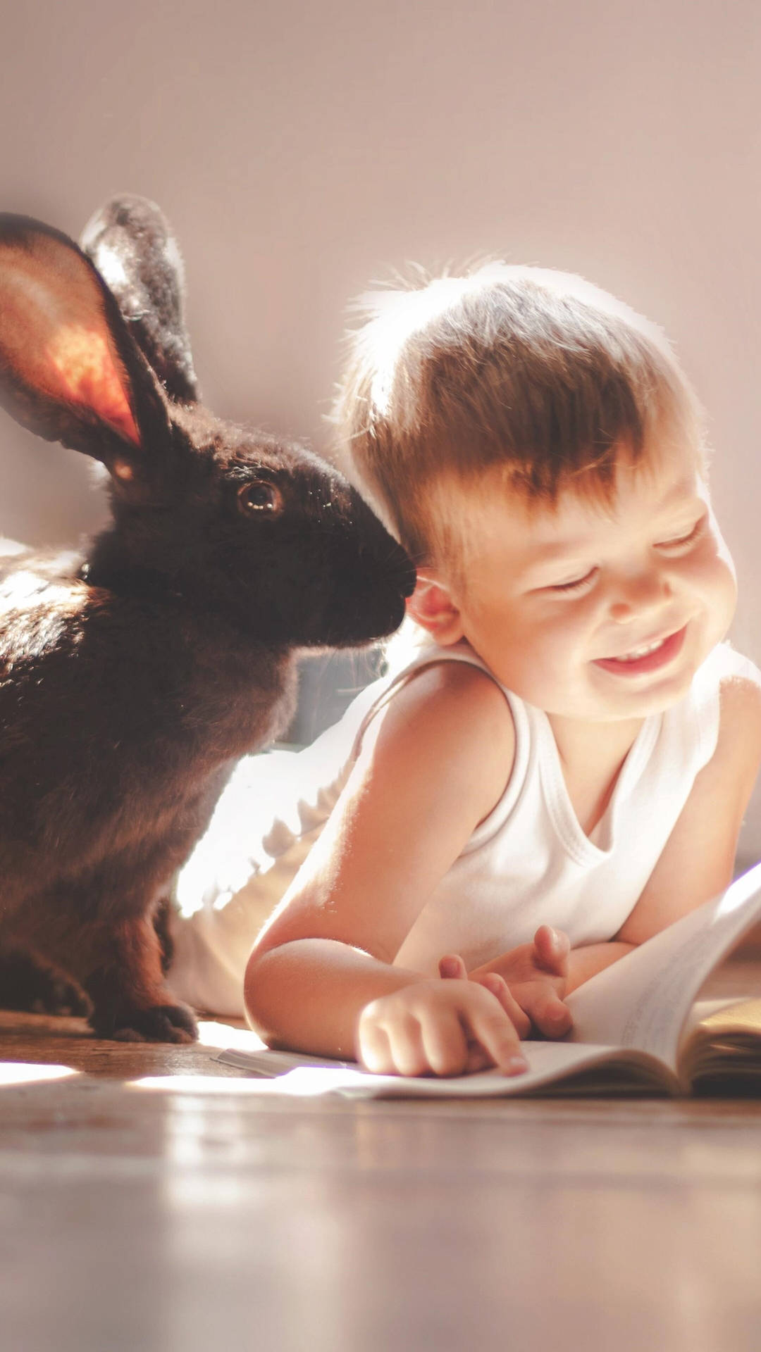 Rabbit And Child Cute 2160x3840 Background