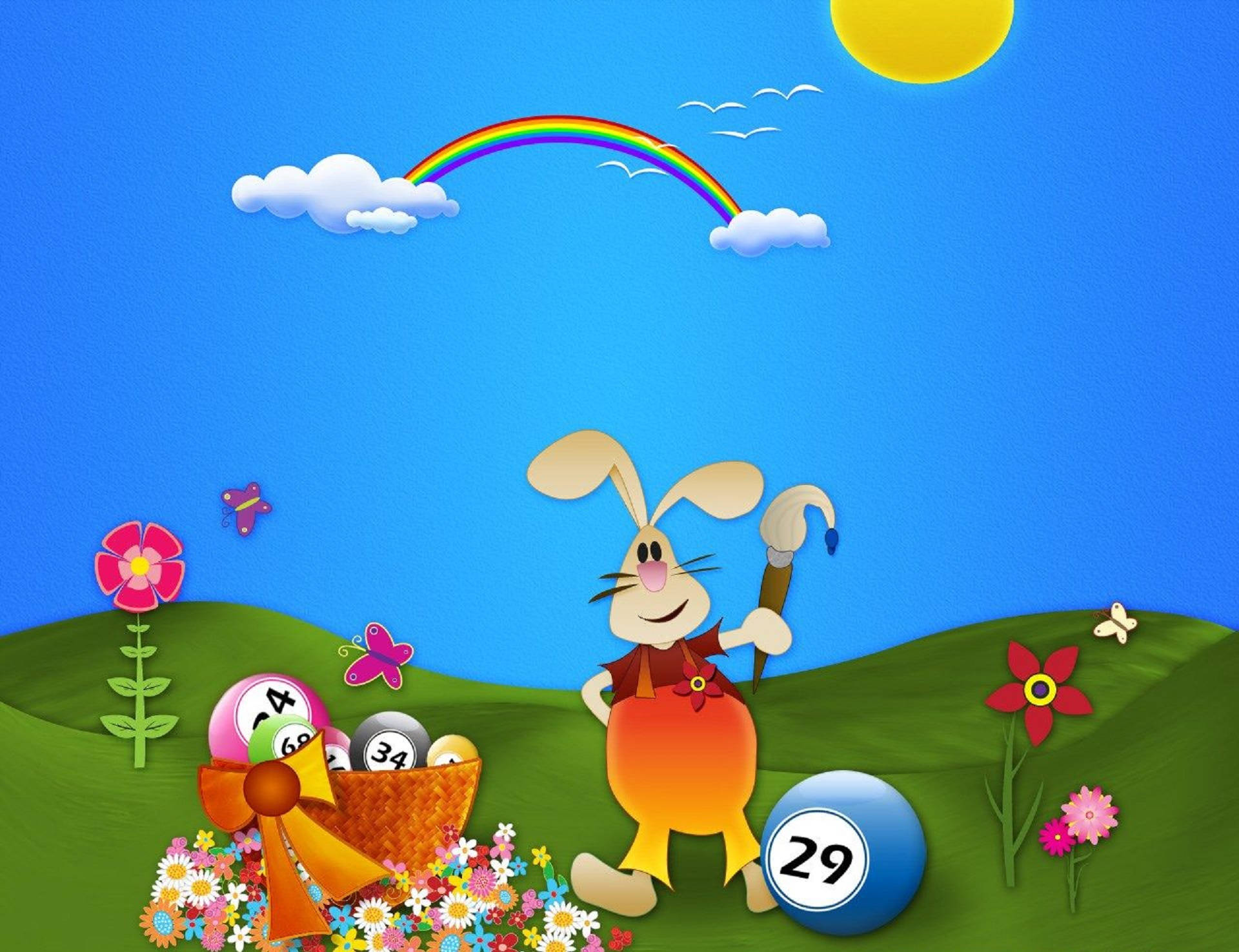 Rabbit Cartoon With Bingo Balls Background