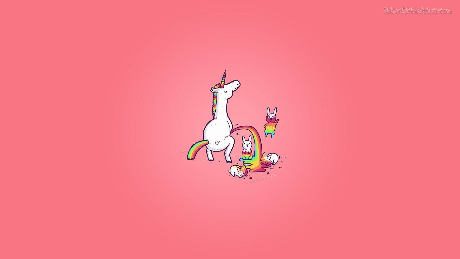 Rabbit Friends Of Rainbow Unicorn Background