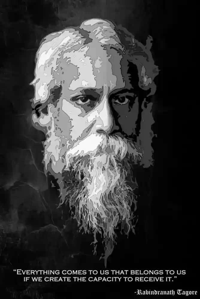 Rabindranath Tagore Portraitwith Quote Background