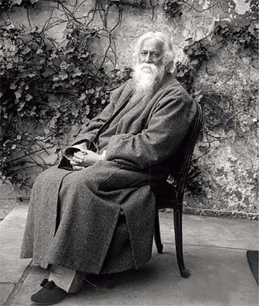 Rabindranath Tagore Seated Outdoors Background