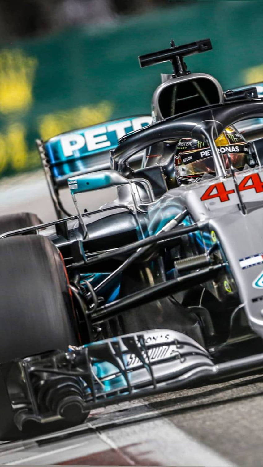 Racing Car Of Hamilton F1 Captured Diagonally Background