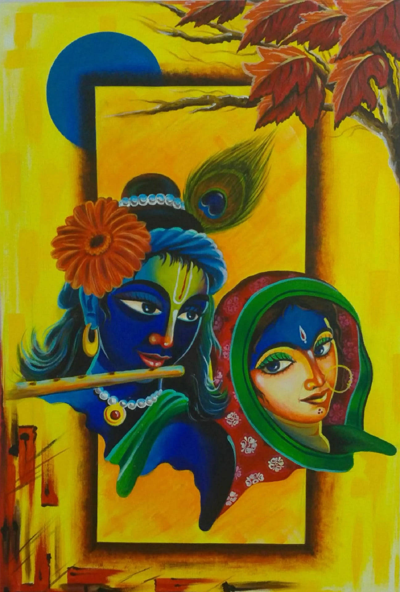 Radha Krishna 3d Faces Artwork Background