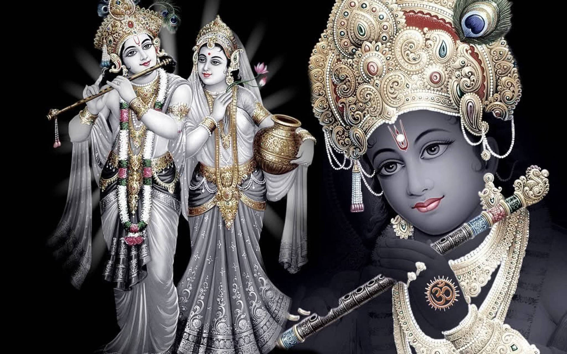 Radha Krishna 3d Gray Skin Background