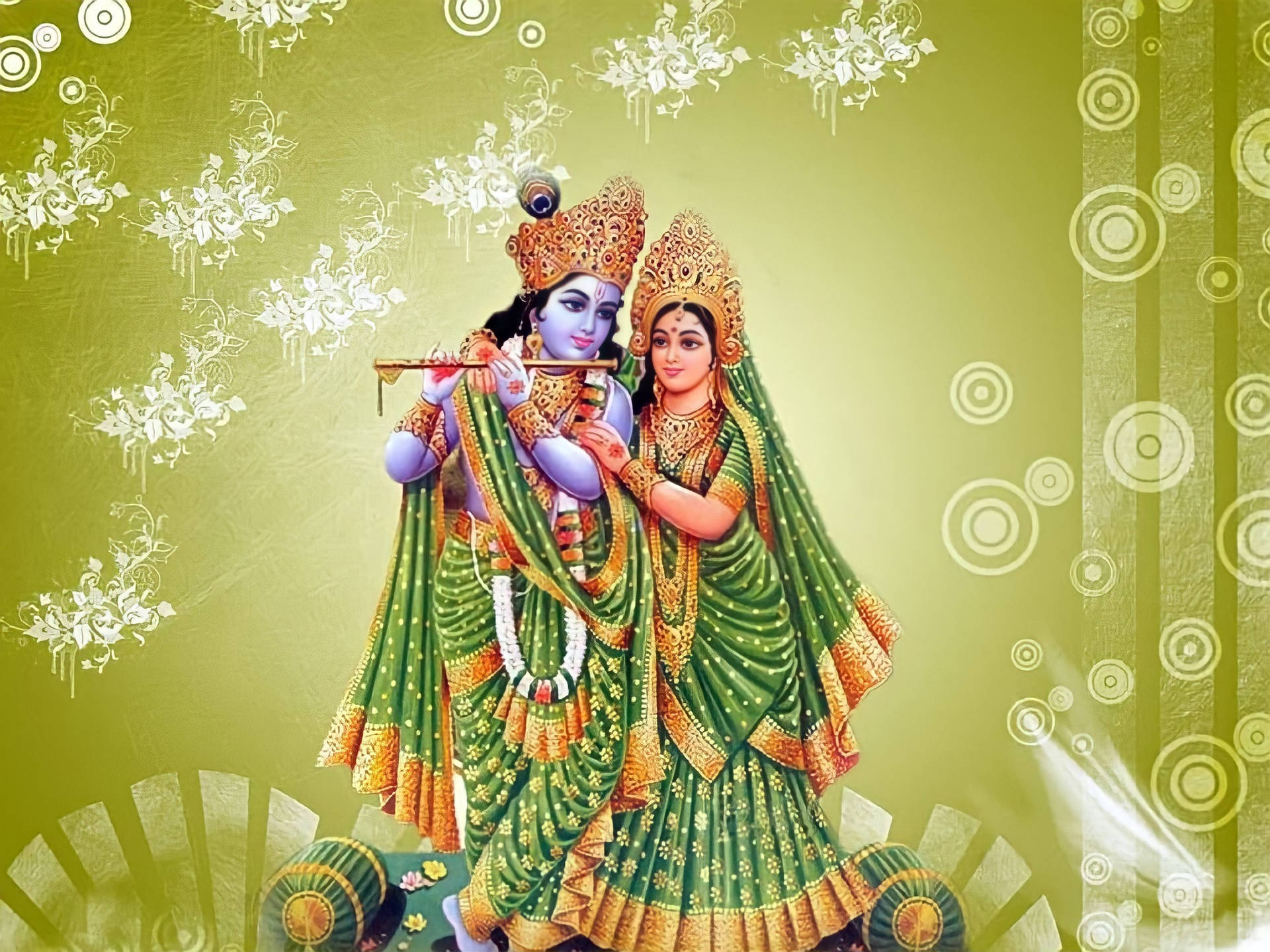 Radha Krishna 3d Green-themed Background