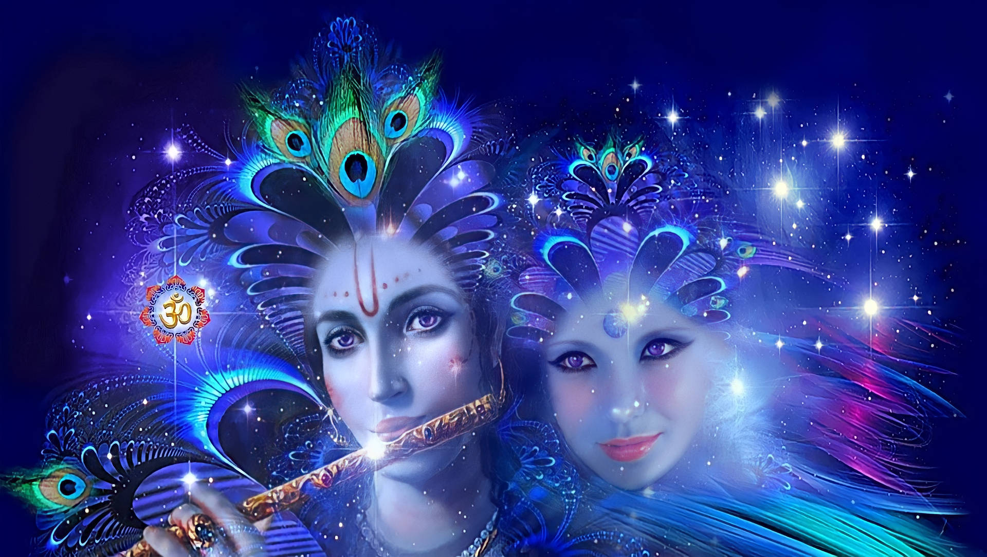 Radha Krishna 3d Magical Faces Background