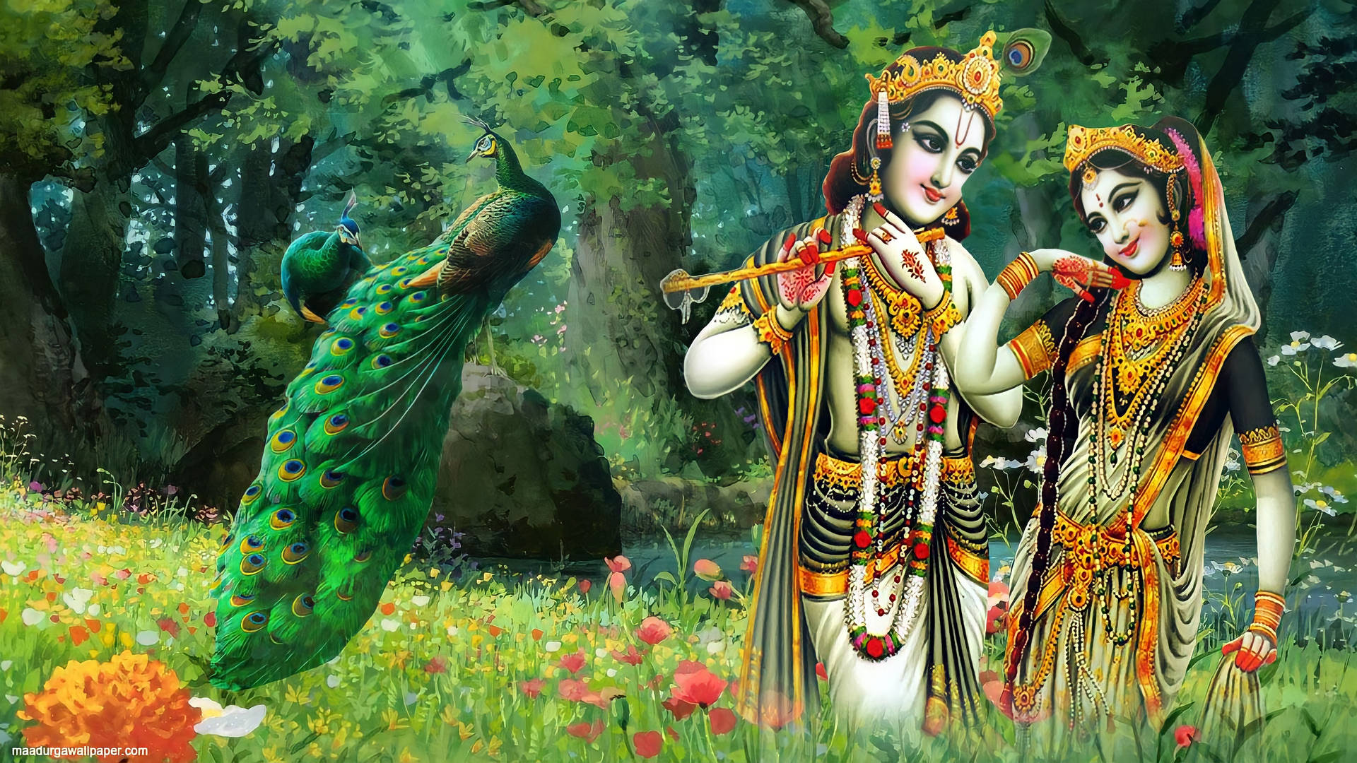 Radha Krishna 3d Middle Of Forest Background