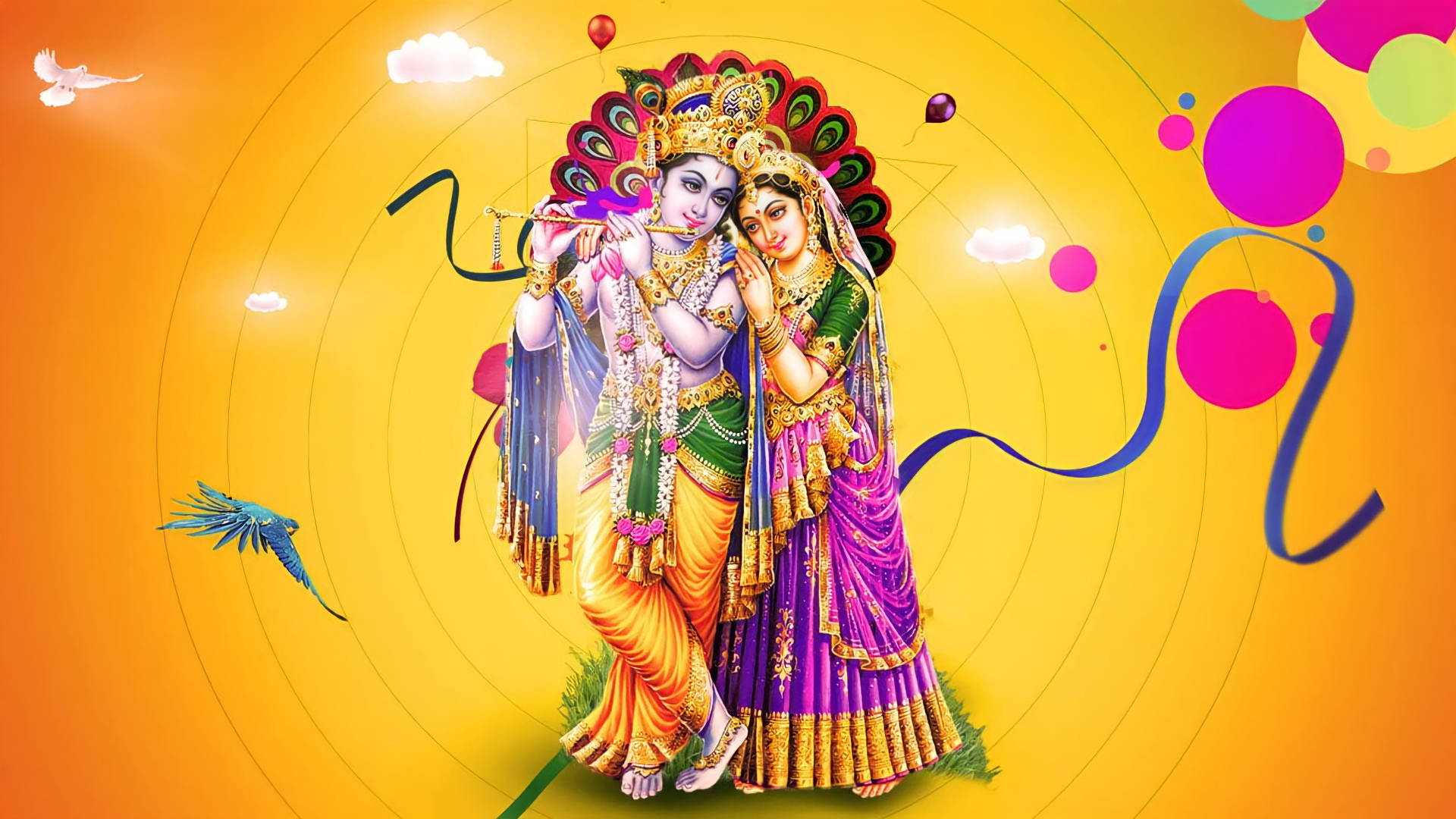 Radha Krishna 3d Yellow Background Background