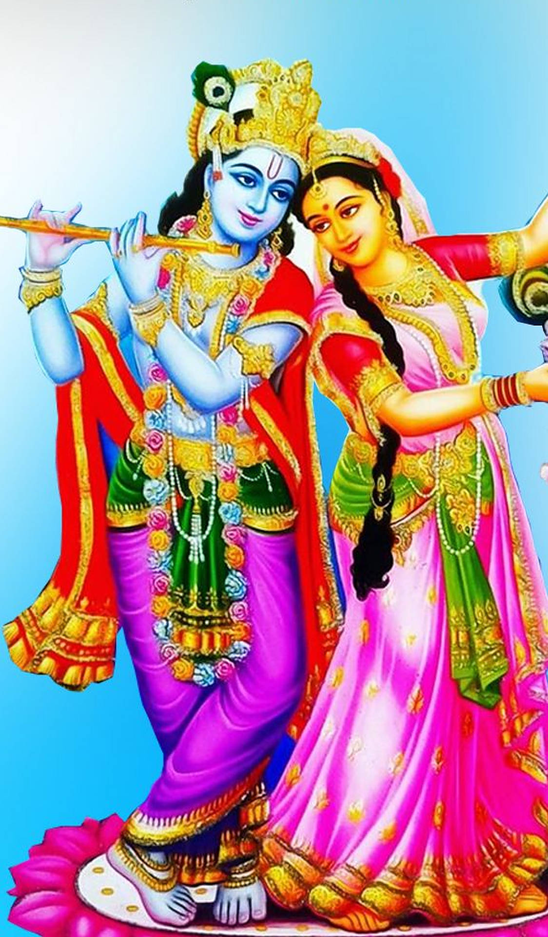 Radha-krishna Colorful Outfits Background