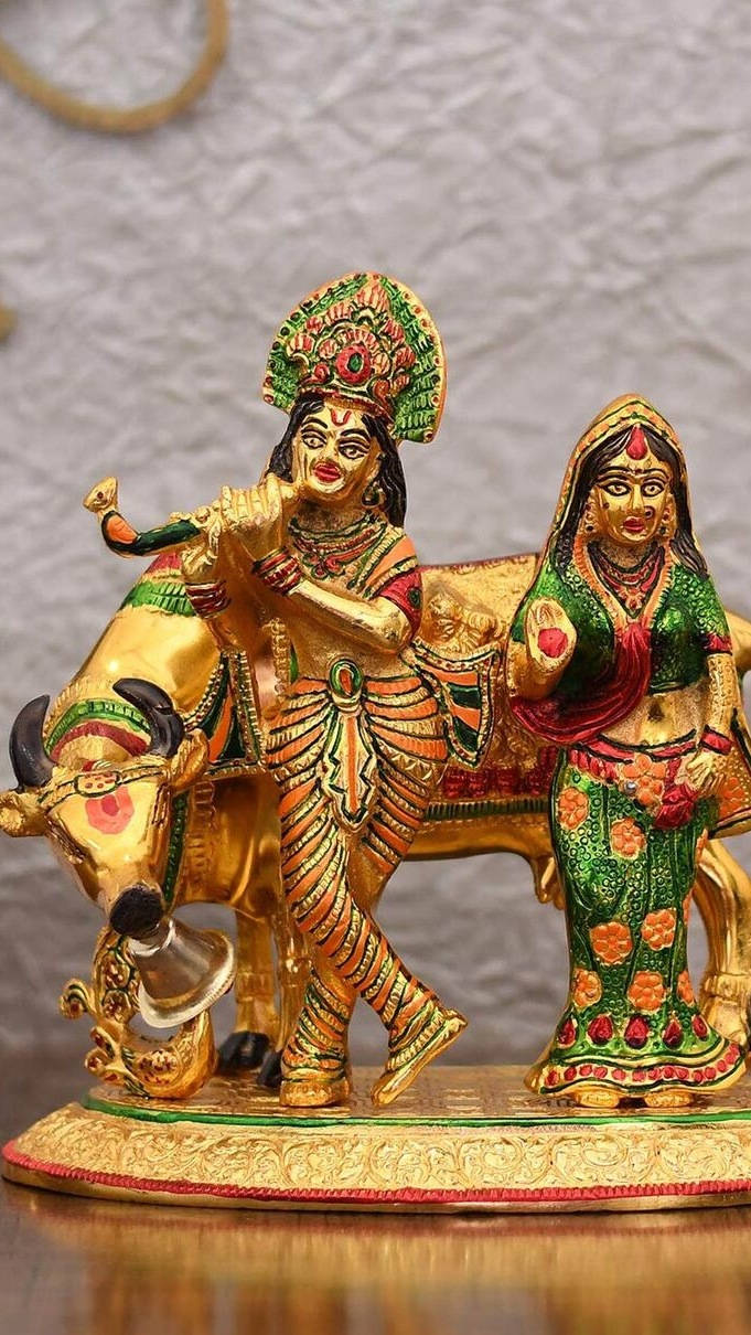 Radha-krishna Gold Figurine Background