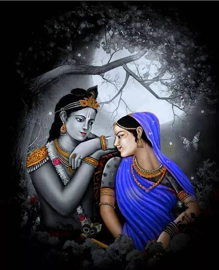 Radha-krishna Grey Moon Background