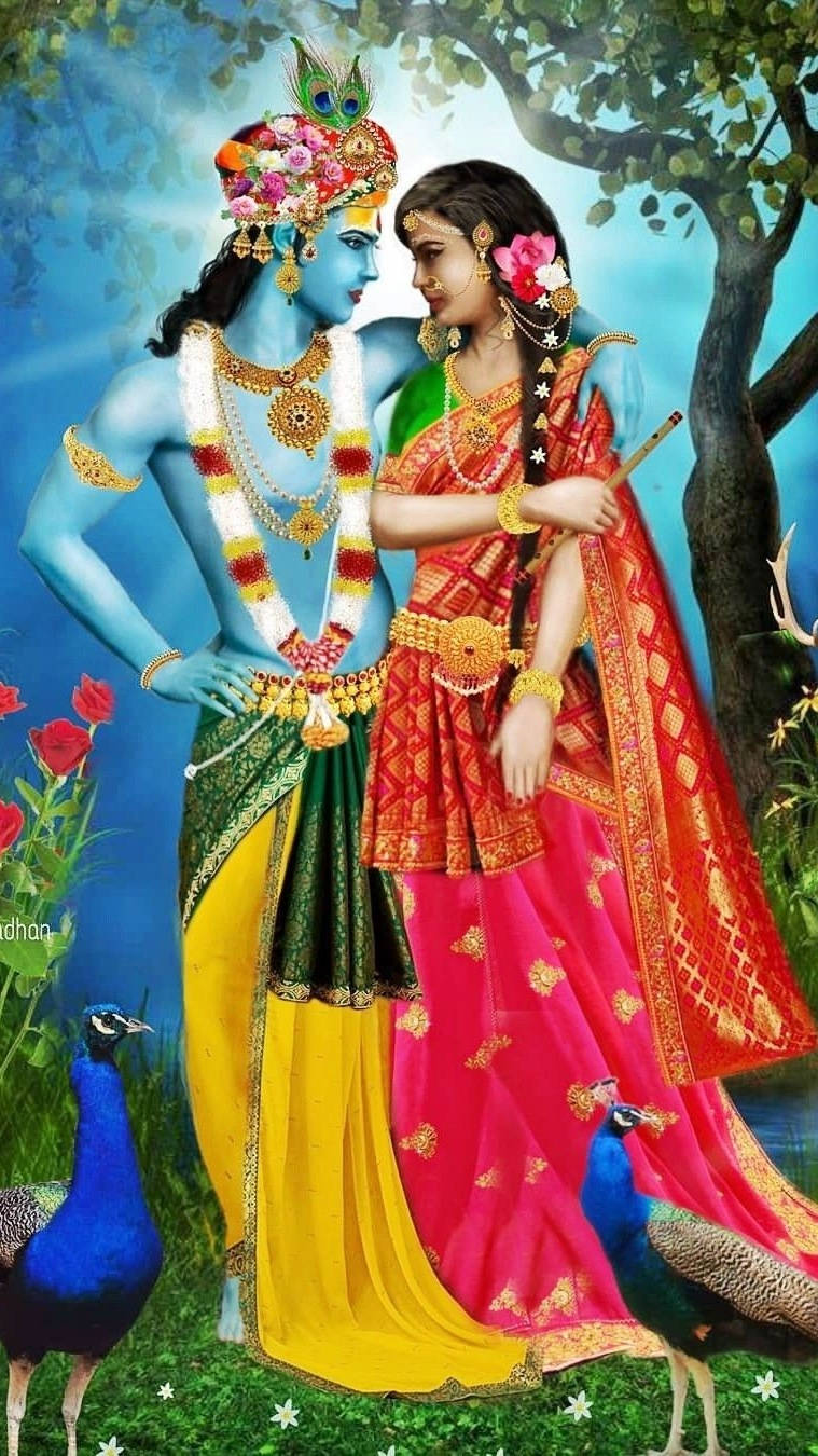 Radha-krishna Peacock Art Background