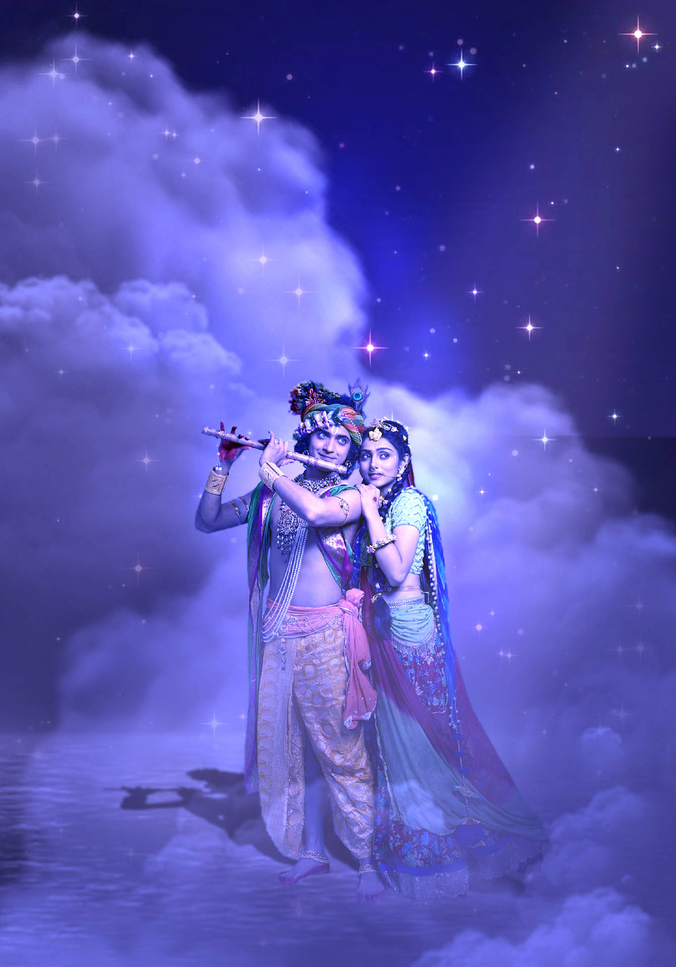 Radha-krishna Purple Clouds Background