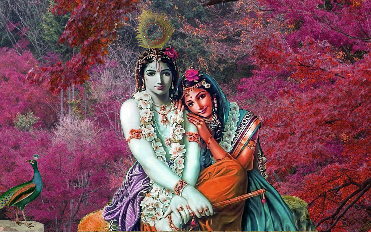 Radha-krishna Red Tree Background