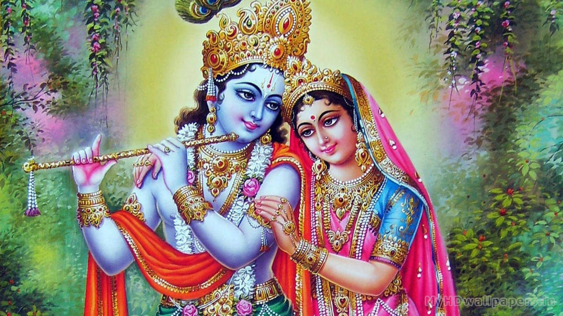 Radha Listening To Her Lover Krishna Desktop Background