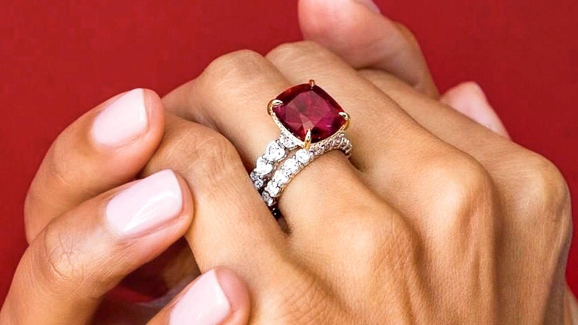 Radiant Cut Of Ruby Ring Background