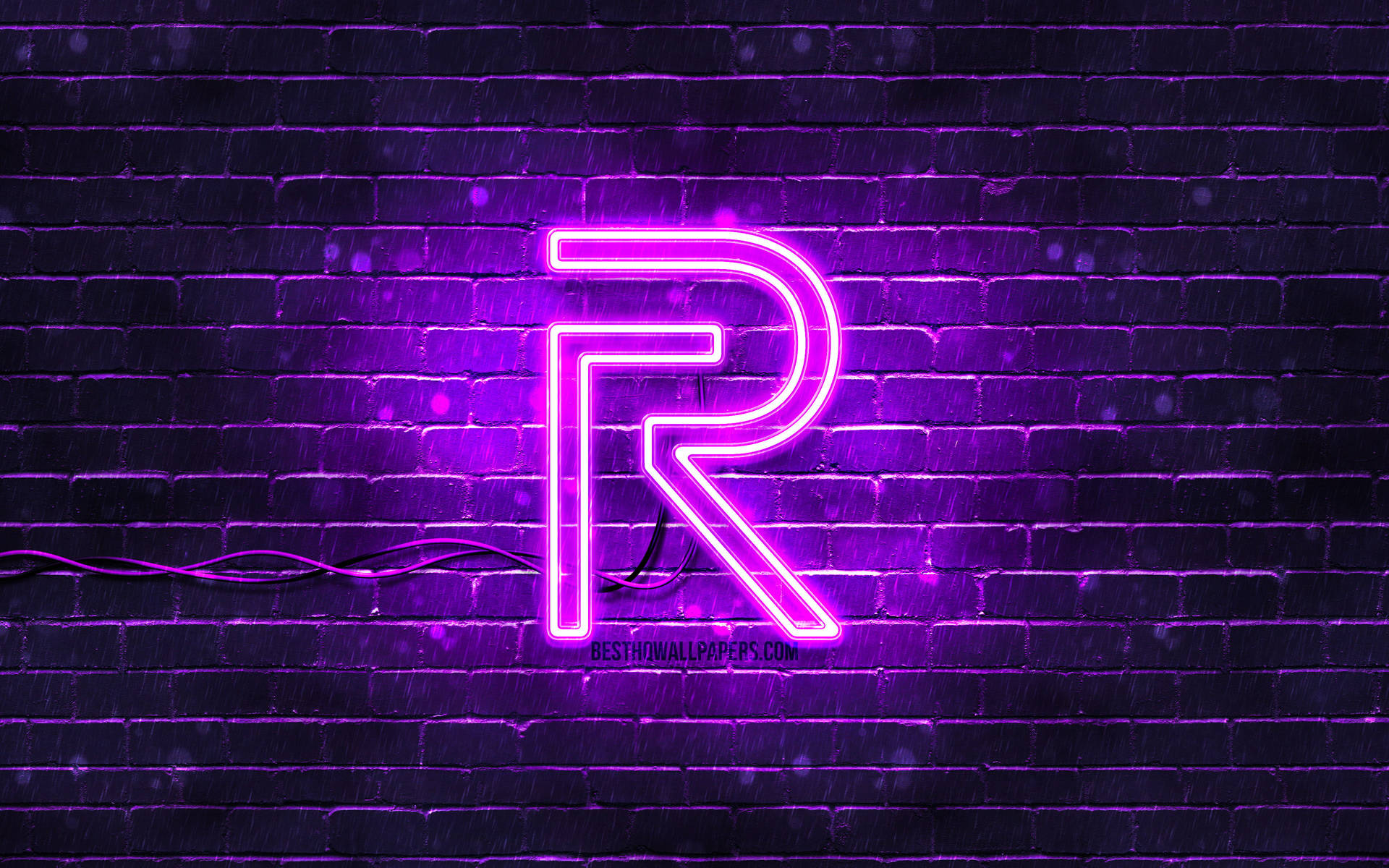 Radiant Realme Logo Displayed On A Neon Purple Sign Background