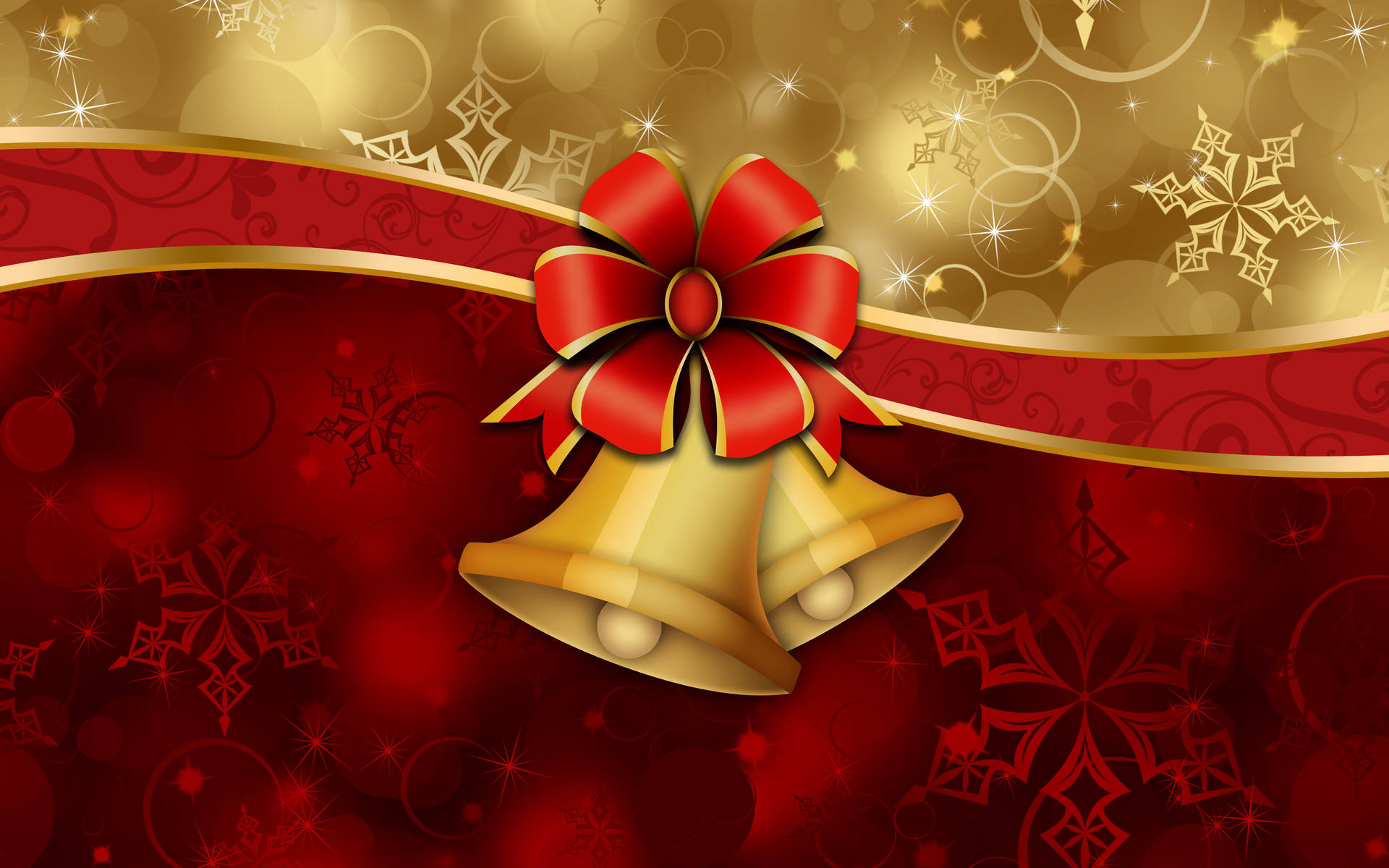 Radiant Red And Gold Christmas Bells Background