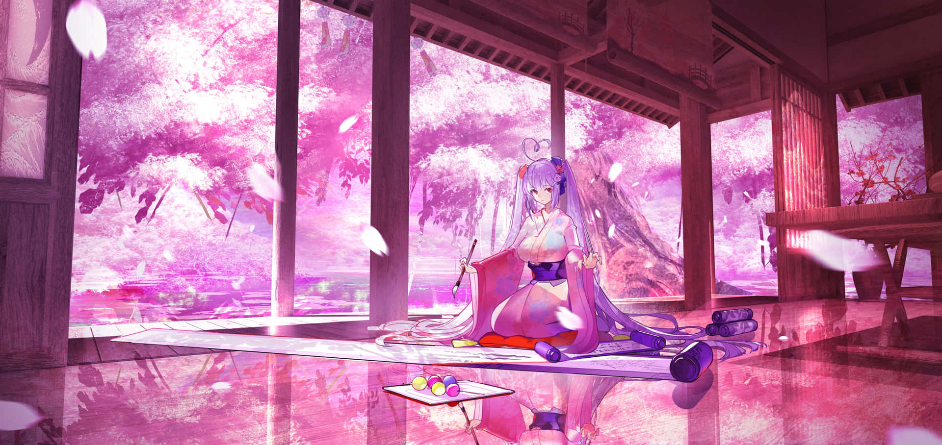 Radiant Sakura Miku, Against A Majestic Japanese Background Background