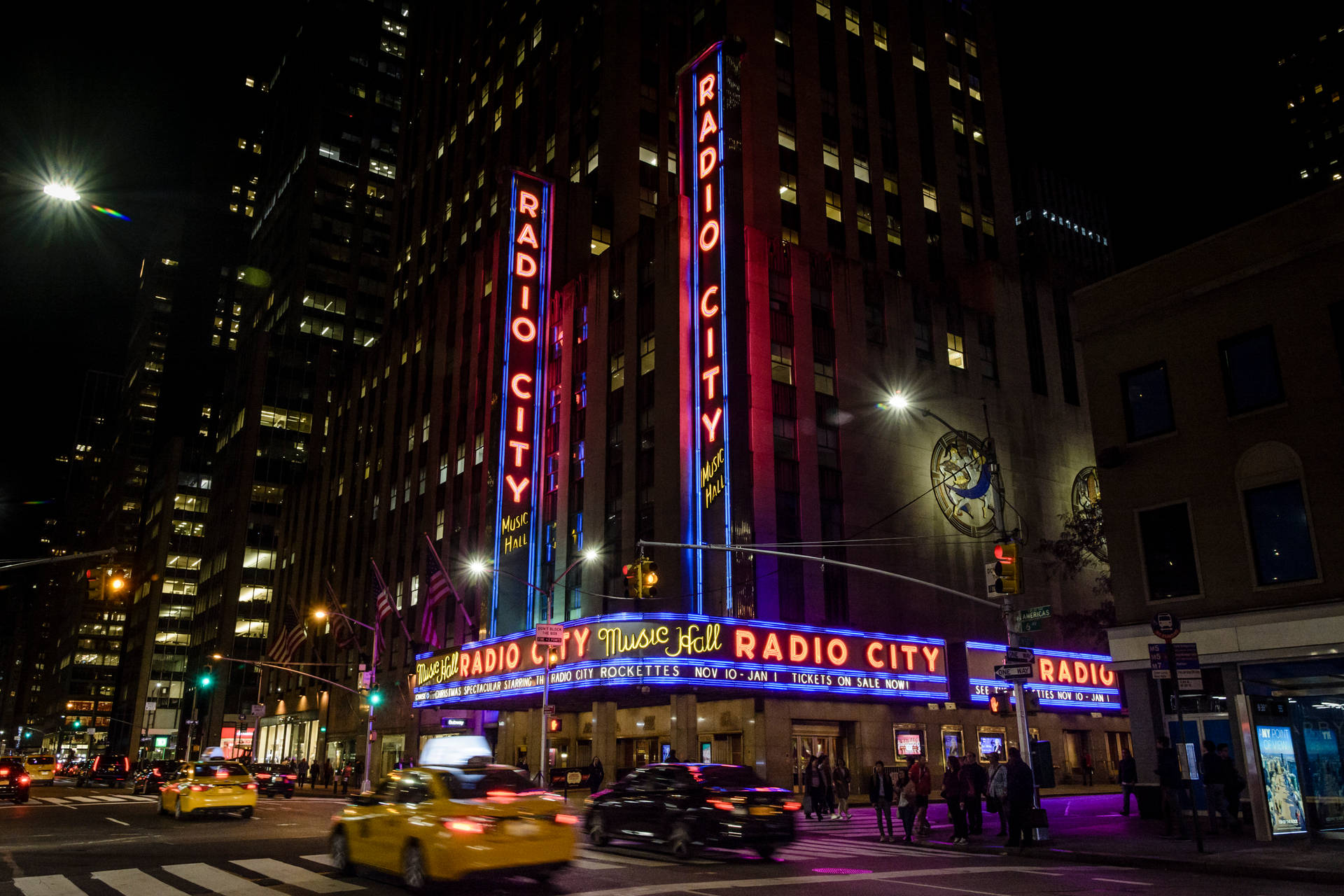 Radio City New York City Night View Background