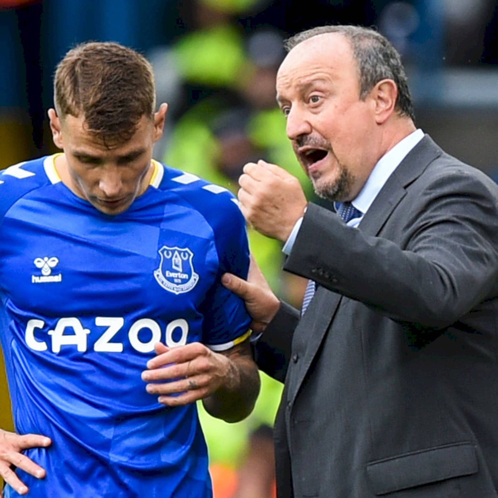 Rafael Benitez Engaging In A Deep Conversation With Lucas Digne