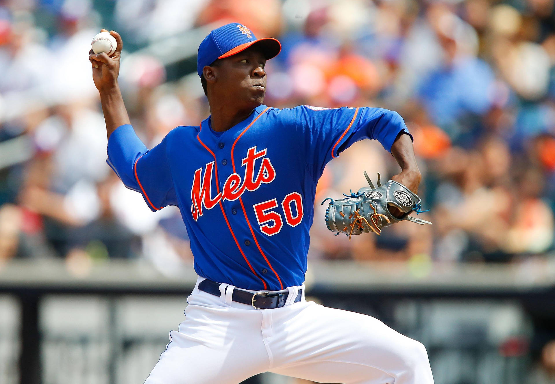 Rafael Montero Wearing Blue Mets Uniform Background