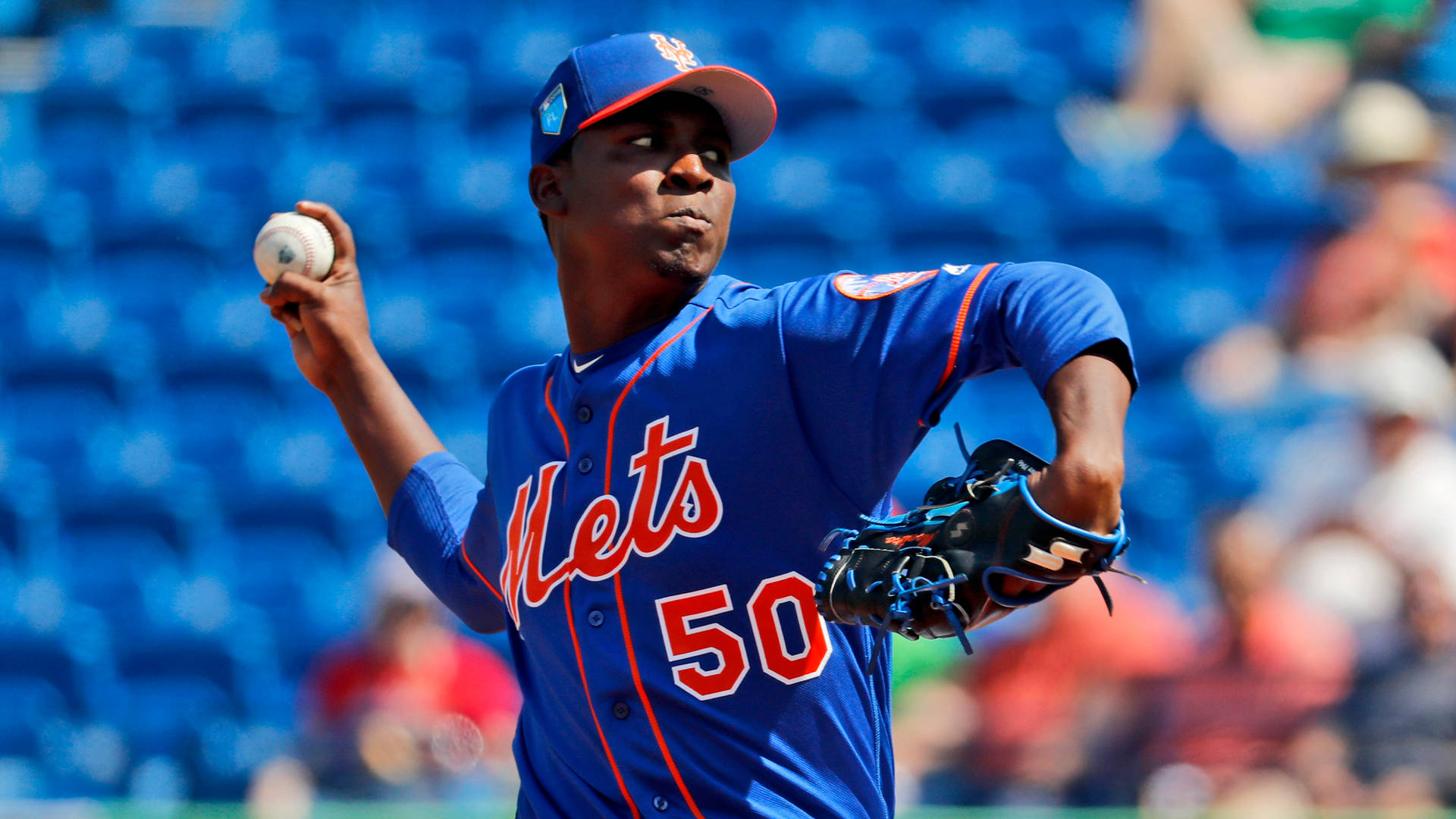 Rafael Montero Wearing Ny Mets Uniform Background