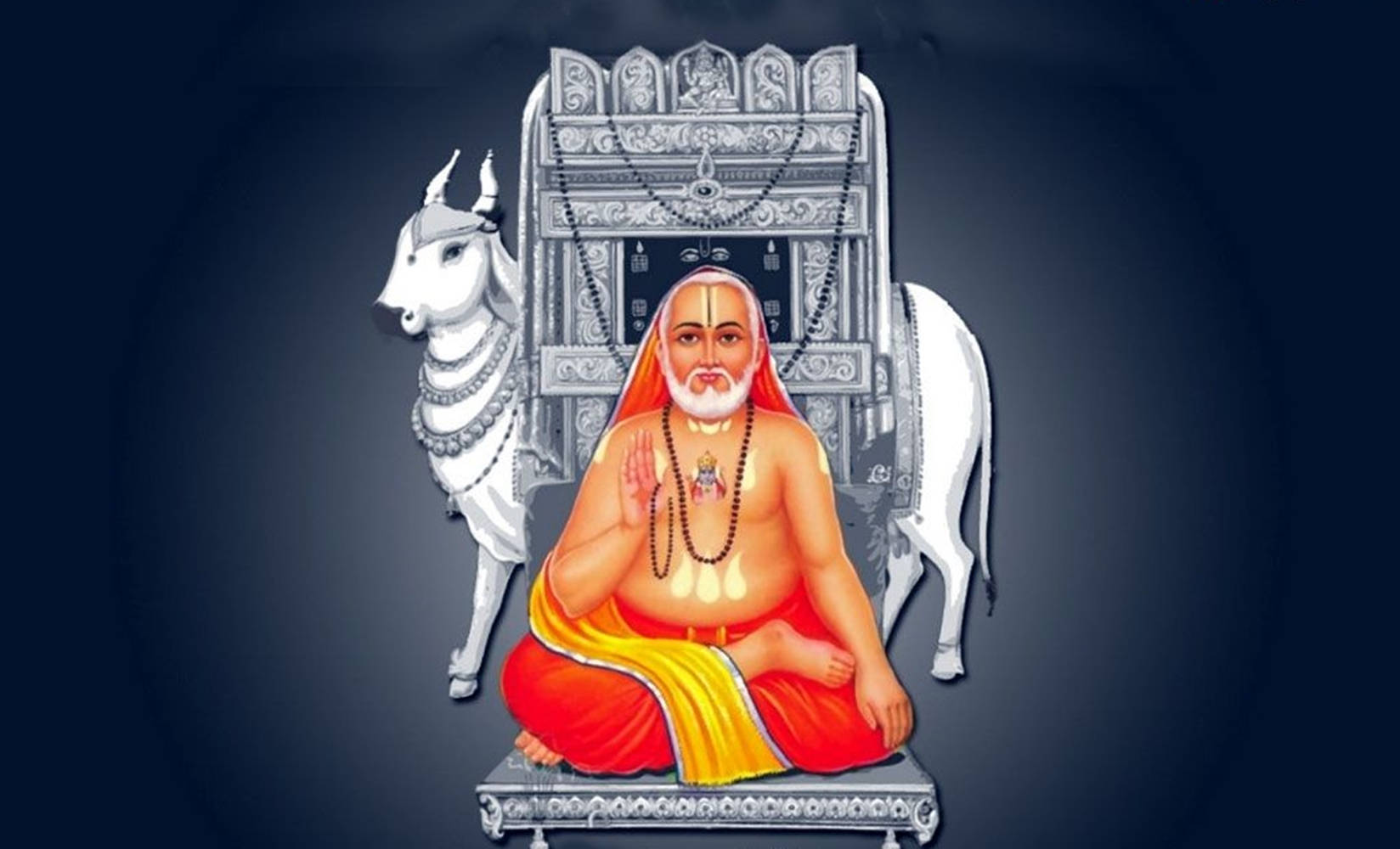 Raghavendra Monochrome Painting With Cow Background