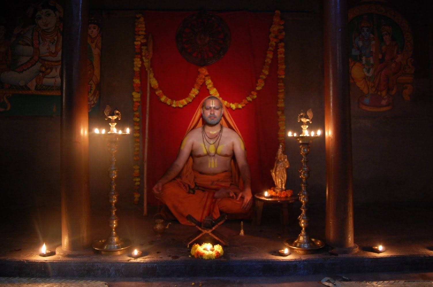 Raghavendra Temple Aesthetic With Candles Background