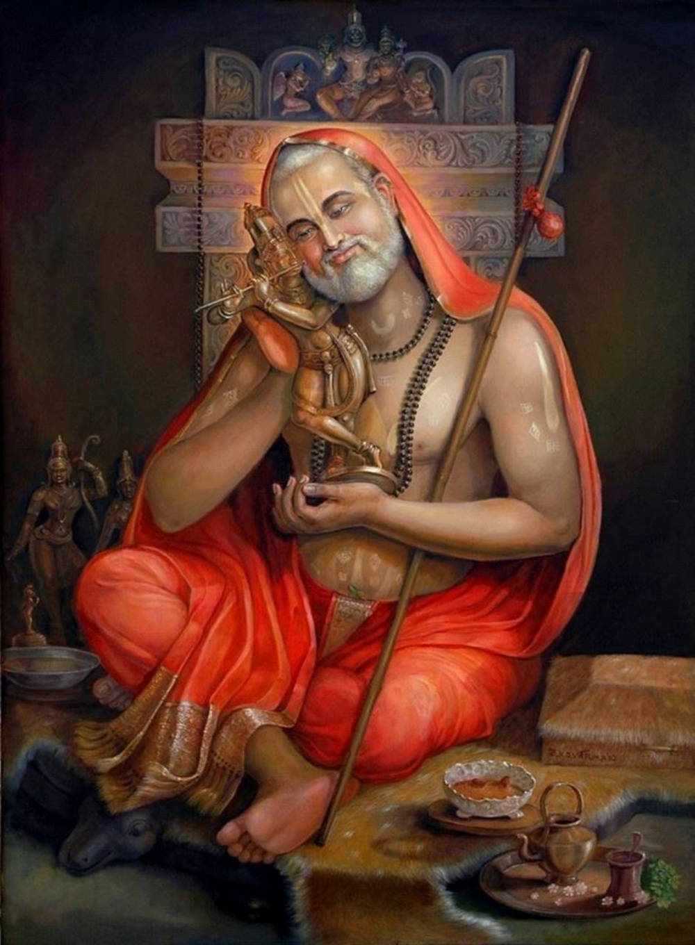 Raghavendra With Golden Krishna Statue Background