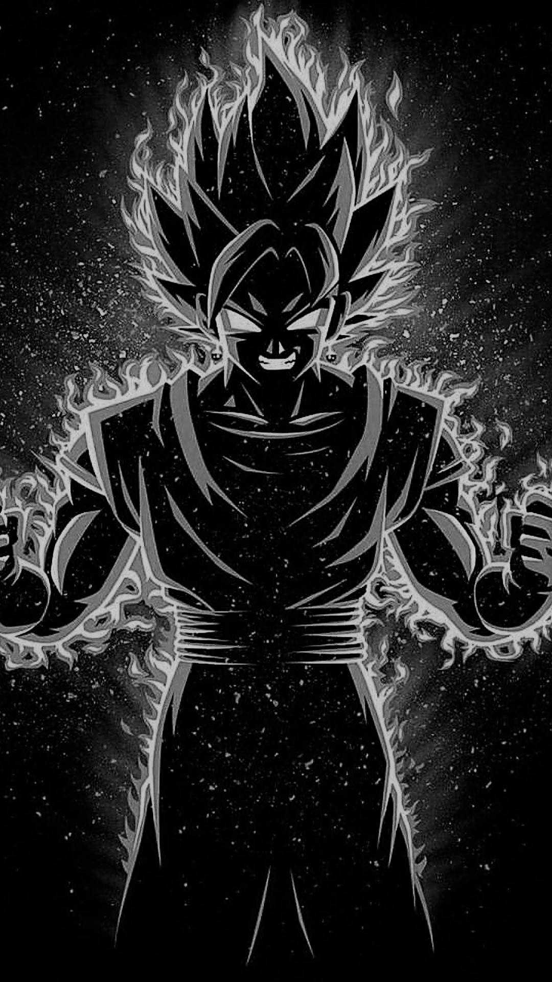 Raging Goku Black And White Background