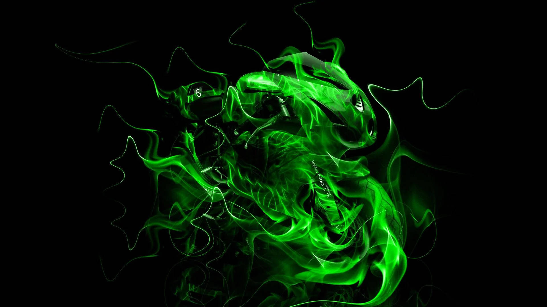 Raging Green Fire Motorcycle Background