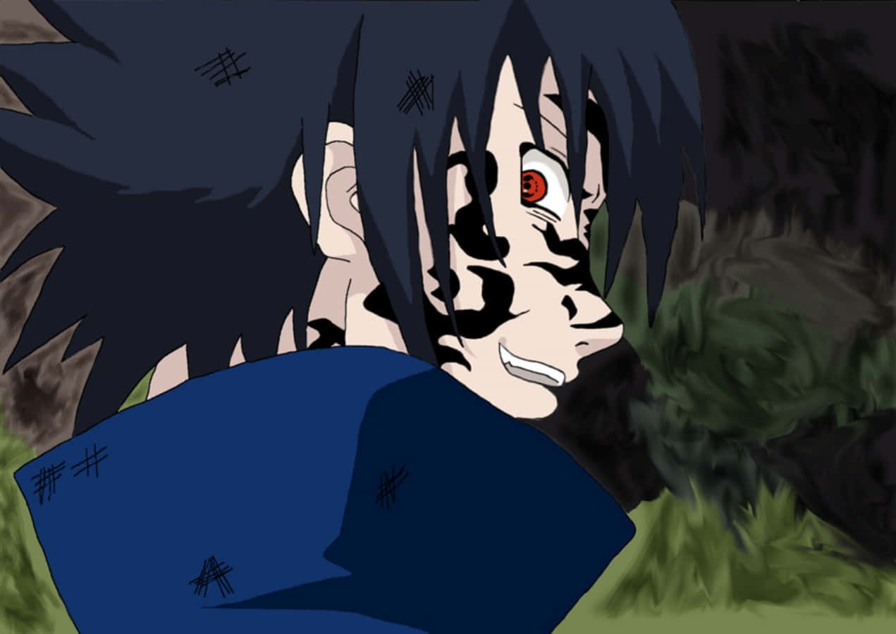 Raging Sasuke Curse Side Angle Graphic Art Background
