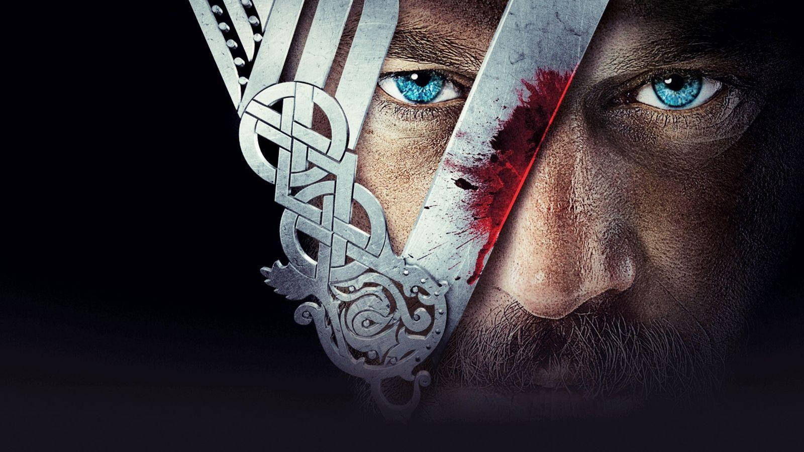 Ragnar Behind Vikings Logo Background