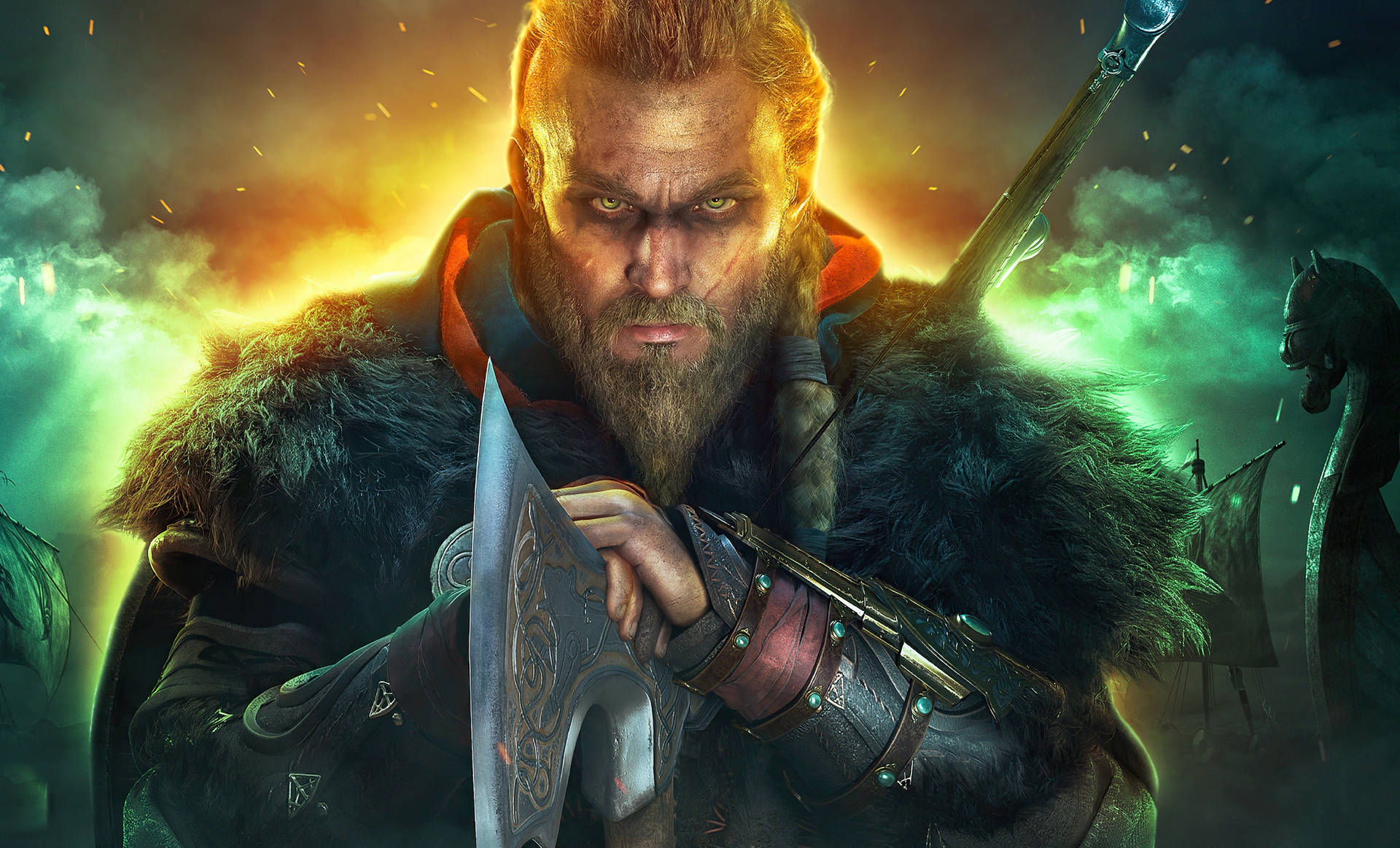 Ragnar Lothbrok 4k Assassin's Creed Valhalla Green And Orange