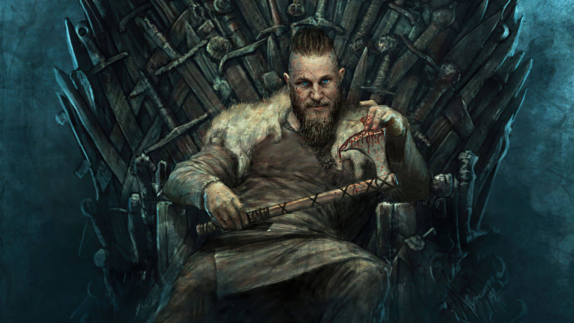 Ragnar Lothbrok 4k On Iron Throne Background